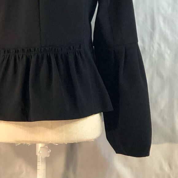 Magaschoni Collection Black  Wool Blend Ruffle Blouson Sleeves Jacket 8 - Picture 8 of 12